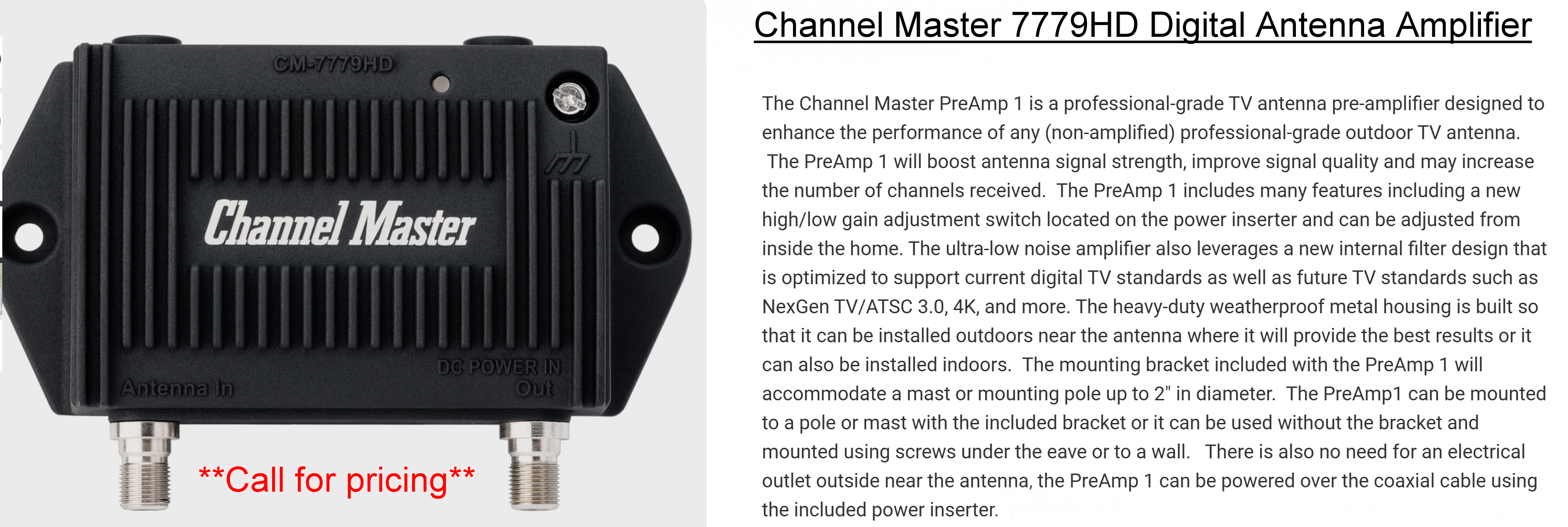 Channel Master 7779HD Digital Antenna Amplifier